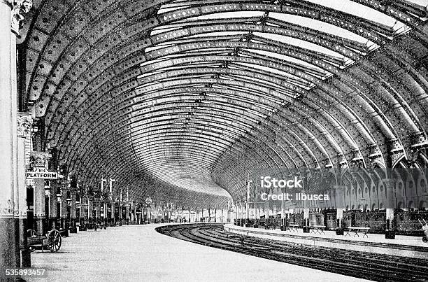 Antique Photographyderived Dot Print Illustration York Train Station Stock Illustration - Download Image Now