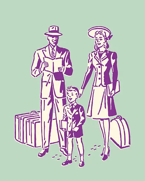 Vector illustration of Family of three with Luggage