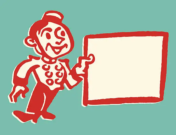 Vector illustration of Saluting Bellhop with Blank Sign