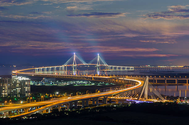 istock Sunset of Incheon Bridge at Night (long exposure) 535897755
