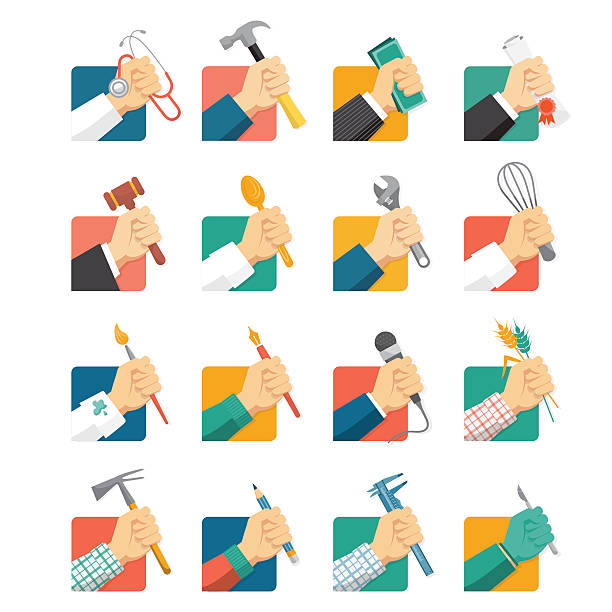 Jobs avatars Jobs avatar icons set with hands and tools hand holding microphone icon stock illustrations