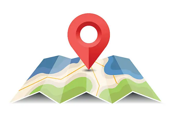 Vector illustration of Vector map with pin pointer - Illustration