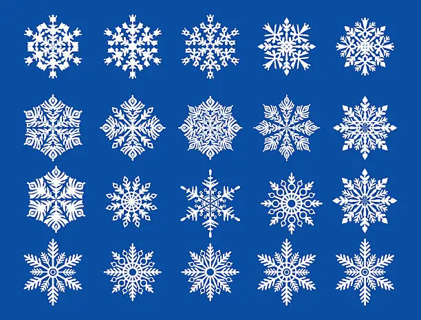 Vector illustration of White snowflakes on blue background