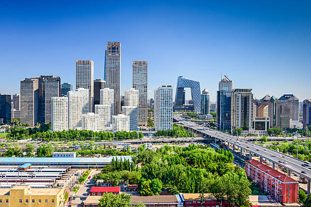 Beijing China FInancial District Skyline Beijing, China modern financial district skyline. beijing stock pictures, royalty-free photos & images