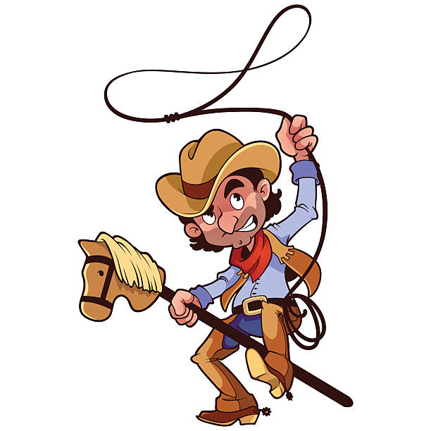 bildbanksillustrationer, clip art samt tecknat material och ikoner med cowboy with lasso on a stick-horse - lasso