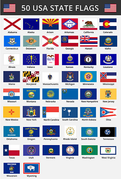 Fifty of USA States Flags Useful for any print + web projects! :biggrin: us state flag stock illustrations