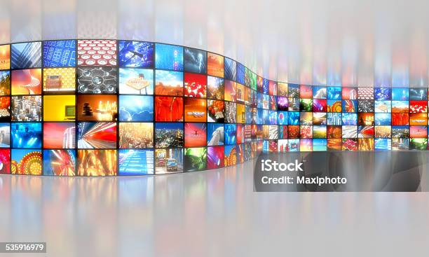 Multimedia Broadcasting Background With Multiple Video Stock Photo - Download Image Now