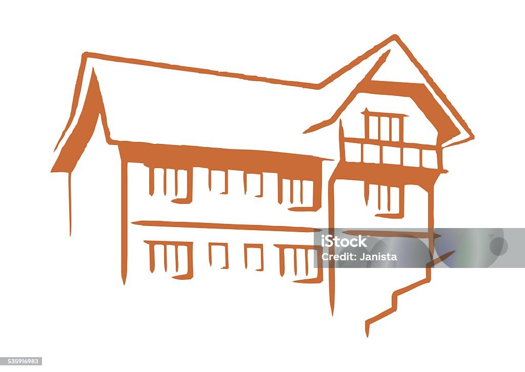 cottage Cottage, storeyed building. Brown sketch. Log Cabin stock vector