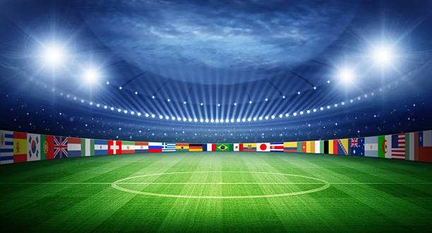 estádio e bandeiras das nações unidas equipas - holanda futebol imagens e fotografias de stock