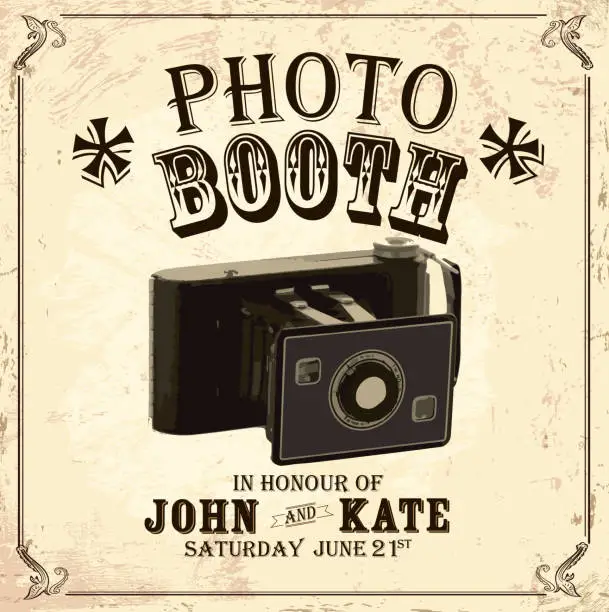 Vector illustration of Vintage Photo booth design template with vintage camera antique paper
