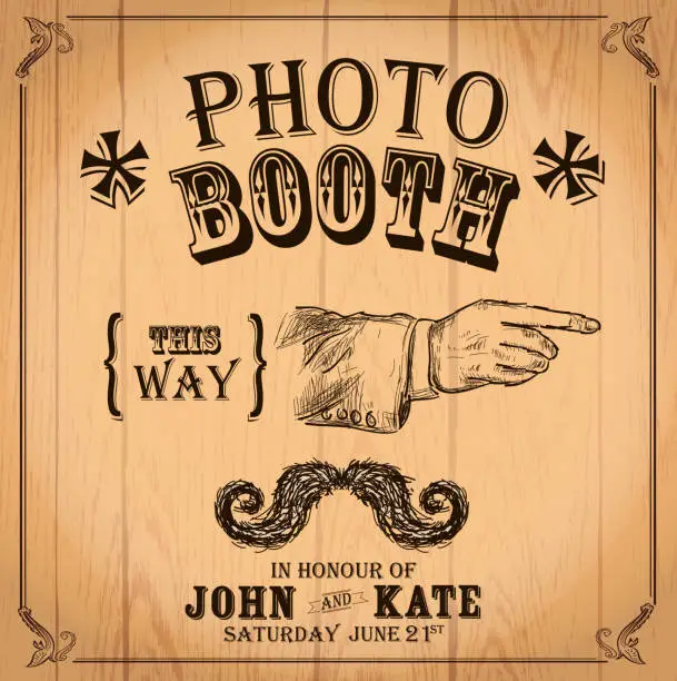 Vector illustration of Vintage Photo booth design template pointing hand and mustache