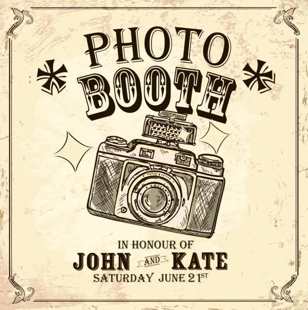 Vector illustration of Vintage Photo booth design template on rough background