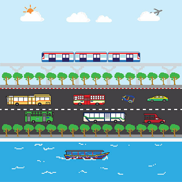 illustrazioni stock, clip art, cartoni animati e icone di tendenza di bangkok ideale una fermata dell'arte pubblica pixel - bangkok thailand asia water taxi