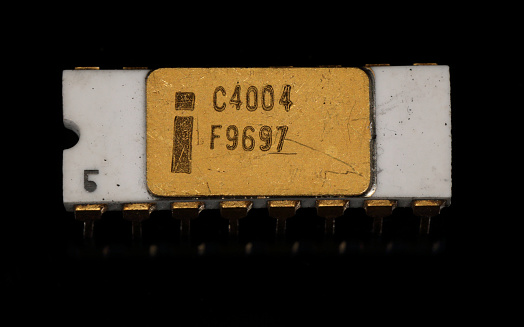 Randboldal, Denmark - February 5 2015: Intel C4004 which was the first general purpose processor in the world.