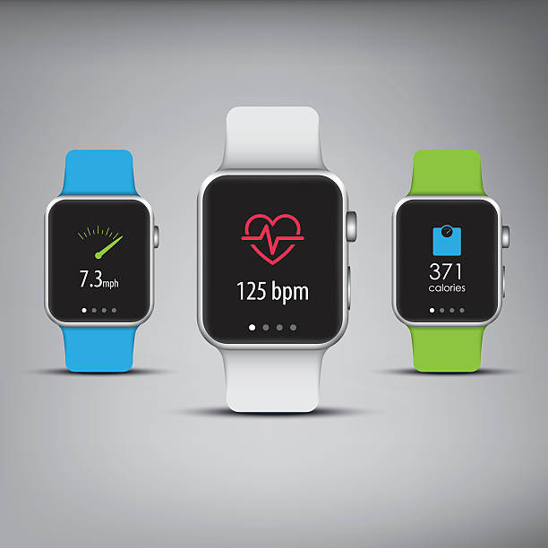 Fitness tracker in elegant design with colorful bands and apps vector art illustration