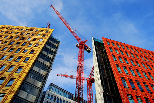 Colourful new buildings in central London, England