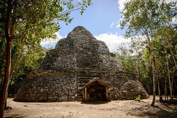 The Watch Tower at the Mayan archaelogical site of Coba in the Yucatan Peninsula, Mexico.