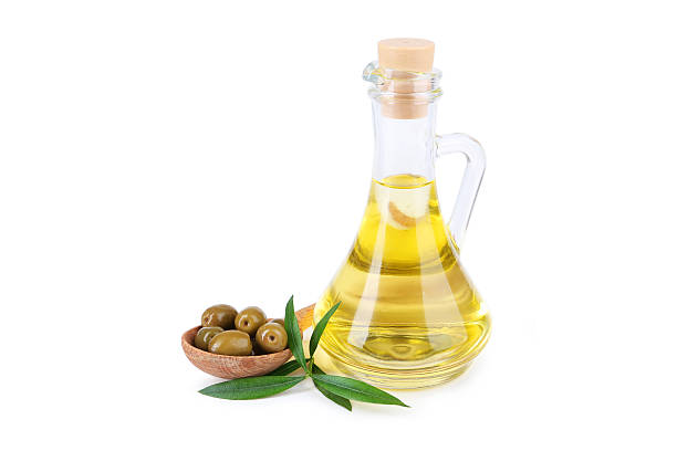 istock Green olives in spoon isolated on white 535934137