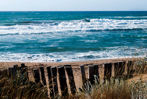 Blue sea with waves Blue sea with waves in Sardinia, Italy, caused by mistral wind mistral wind stock pictures, royalty-free photos & images