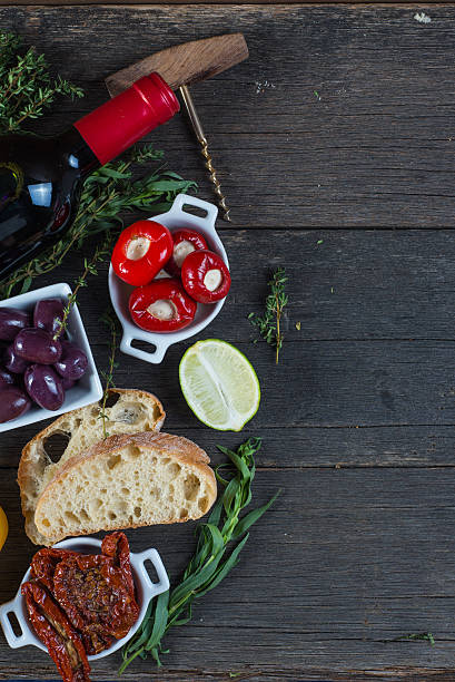 istock Traditional tapas buffet on wooden table from above 535936553