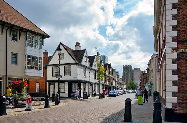 Ancient streets in Ipswich, Suffolk stock photo