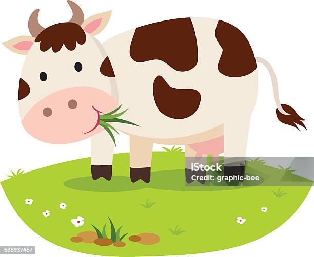 Cow Eating Grass Cattle Grazing Stock Illustration - Download Image Now - Cow, Cartoon, Grass