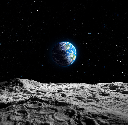 Vista de la Tierra desde la superficie lunar photo