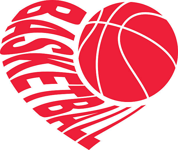 basketball in heart Ball and inscription «BASKETBALL» in the form of heart. Vector illustration isolated on white background for sports design. heart shaped basketball stock illustrations