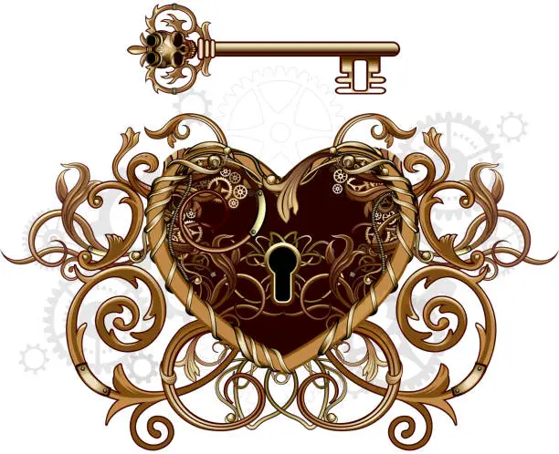 Vector illustration of Steampunk Victorian Heart symbol