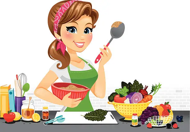 Vector illustration of Girl in Kitchen