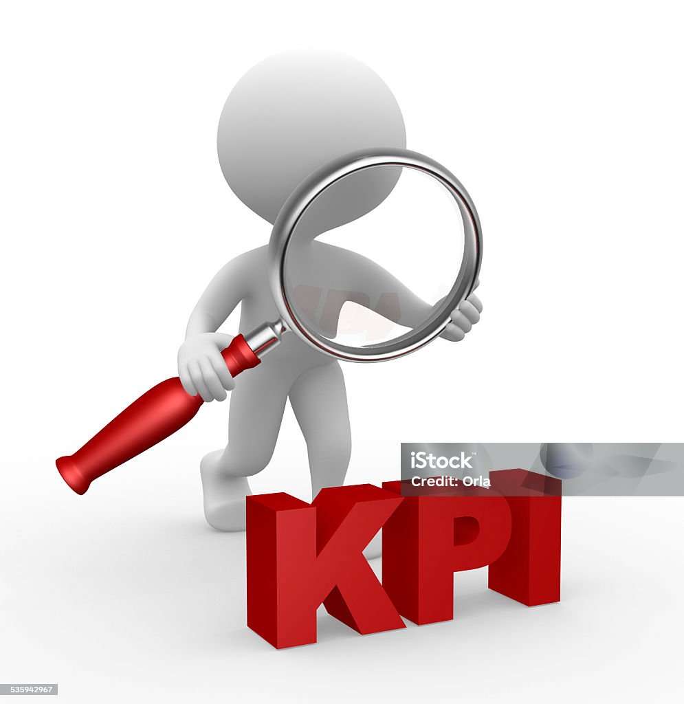 KPI 3d people - man, person with a magnifying glass and KPI ( key performance indicator ) 2015 Stock Photo