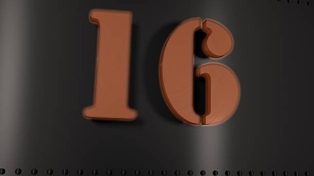 istock Metal Plate with a glowing number 16 535943127