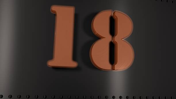 istock Metal Plate with a glowing number 18 535943131
