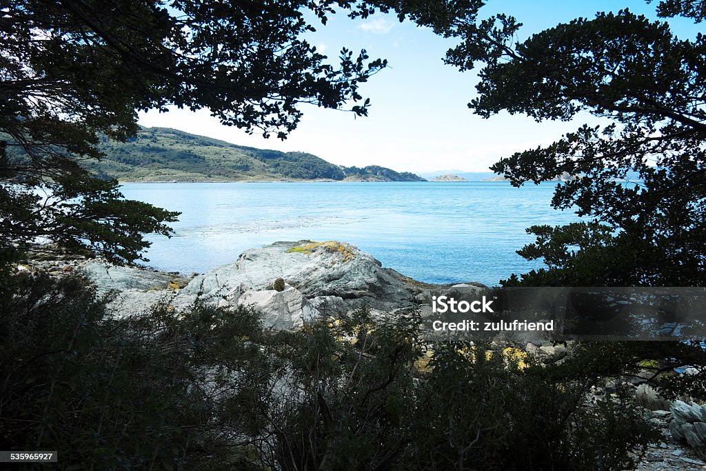 Beagle Channel in Tierra del Fuego Photo of the Beagle Channel in Tierra del Fuego, Argentina. Film and grain simulation on processing. 2015 Stock Photo