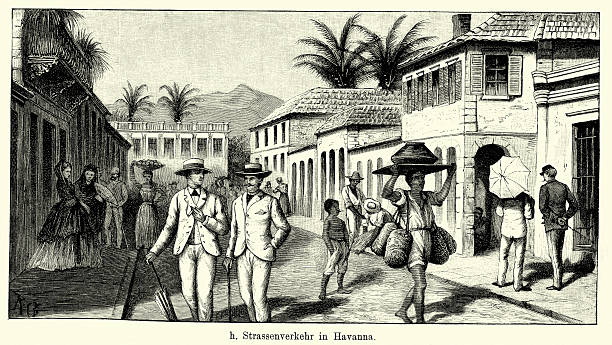 с 19-го века, куба-сцена в гаване стрит - cuban ethnicity illustrations stock illustrations