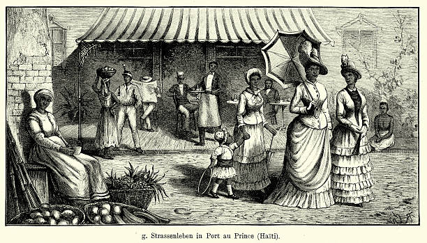 ilustrações, clipart, desenhos animados e ícones de século 19, haiti-port-au-prince - women century 19th victorian style