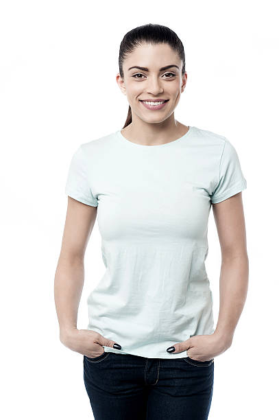 istock Smiling woman posing over white 535966887