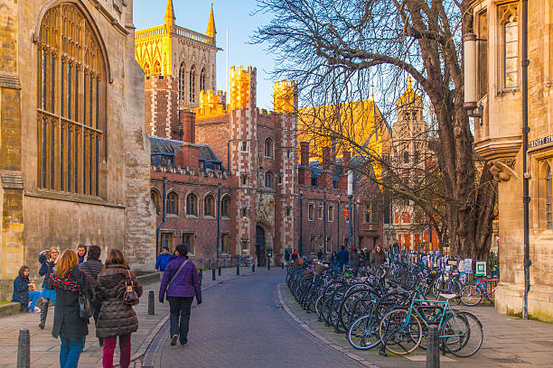 Trinity street with college view, Cambridge Cambridge, UK - January 18, 2015: Trinity street with college view and lots of people passing the street. university of london photos stock pictures, royalty-free photos & images