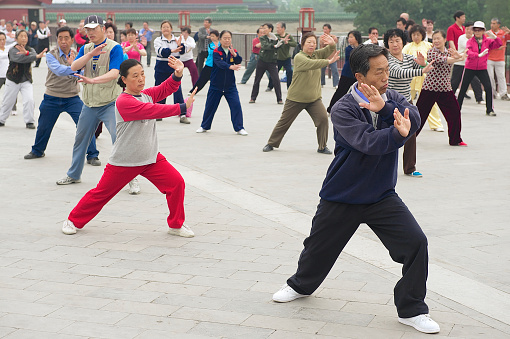 Beijing, China - May 01, 2009: Unidentified people practice tai chi chuan gymnastics  on May 01, 2009 in Beijing, China.