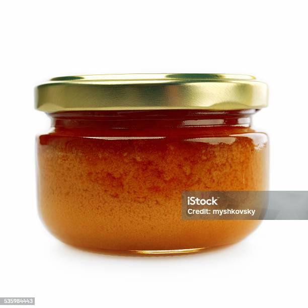 Closeup Jar Of Honey On White Background Stock Photo - Download Image Now - 2015, Close-up, Closed