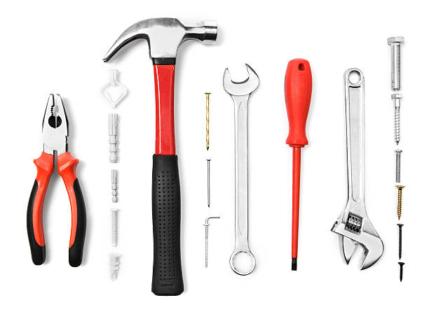 strumenti di lavoro - adjustable wrench wrench clipping path red foto e immagini stock
