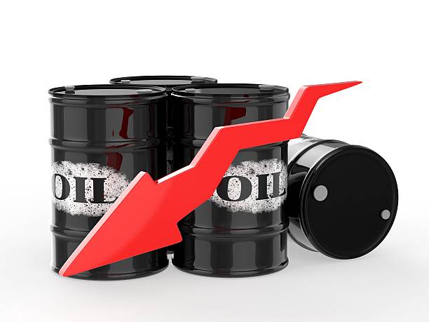 istock Oil Barrels with Red Arrow down 535987619