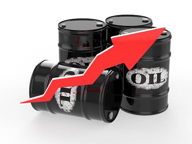 istock Oil Barrels with Red Arrow Up 535987641