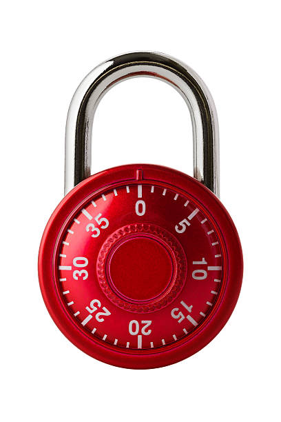 Red combination lock Objects: red combination lock, isolated on white background padlock stock pictures, royalty-free photos & images