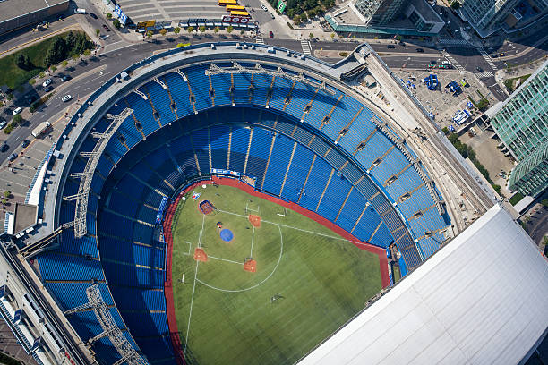 The Rogers Centre, Toronto Toronto, Canada - August 8, 2014: Aerial view of the Rogers Center a few hours before of a  Blue Jays match jay photos stock pictures, royalty-free photos & images
