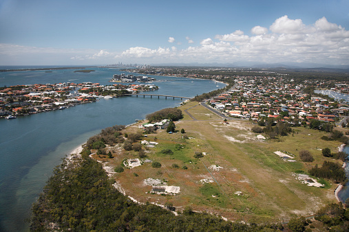 Gold Coast broadwater aerial Paradise Point headland prior to development.