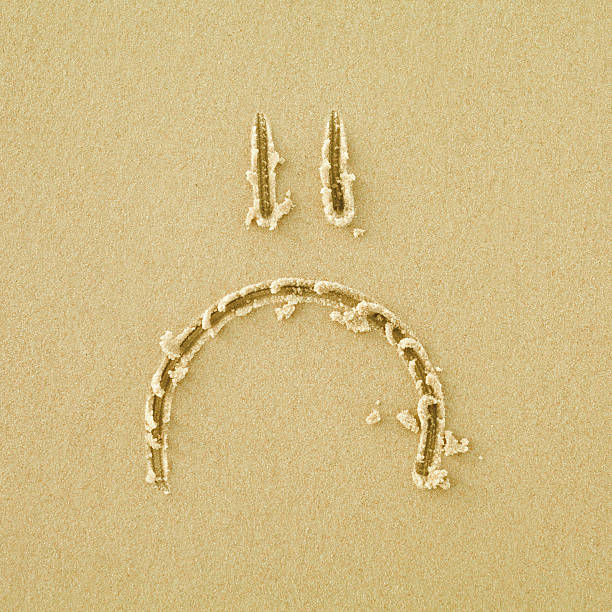 Smile face had been drown on sand on a beach during summer holidays. Relax, resting, summer break. Kids plays. Postcard.