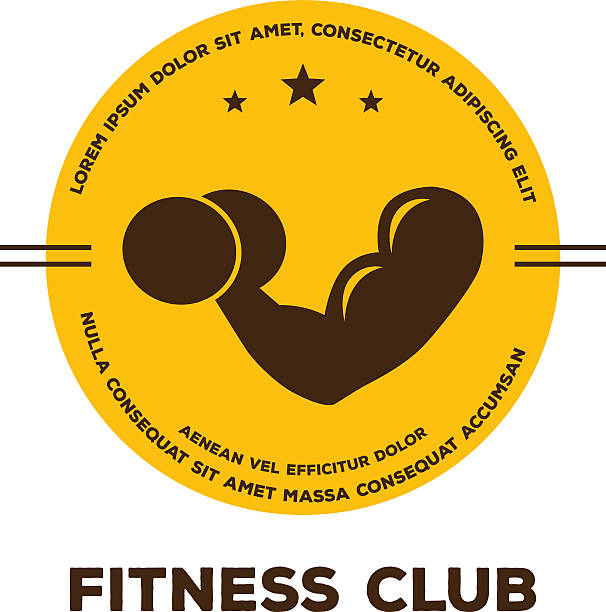 ilustraciones, imágenes clip art, dibujos animados e iconos de stock de logotipo de fitness club - muscular build human muscle men anatomy