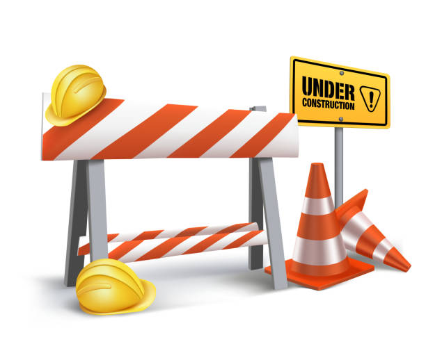 illustrations, cliparts, dessins animés et icônes de sous le signe de la construction dans un arrière-plan blanc - backgrounds helmet traffic cone three dimensional shape