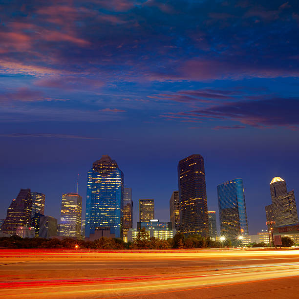 istock Houston downtown skyline at sunset dusk Texas 536013973